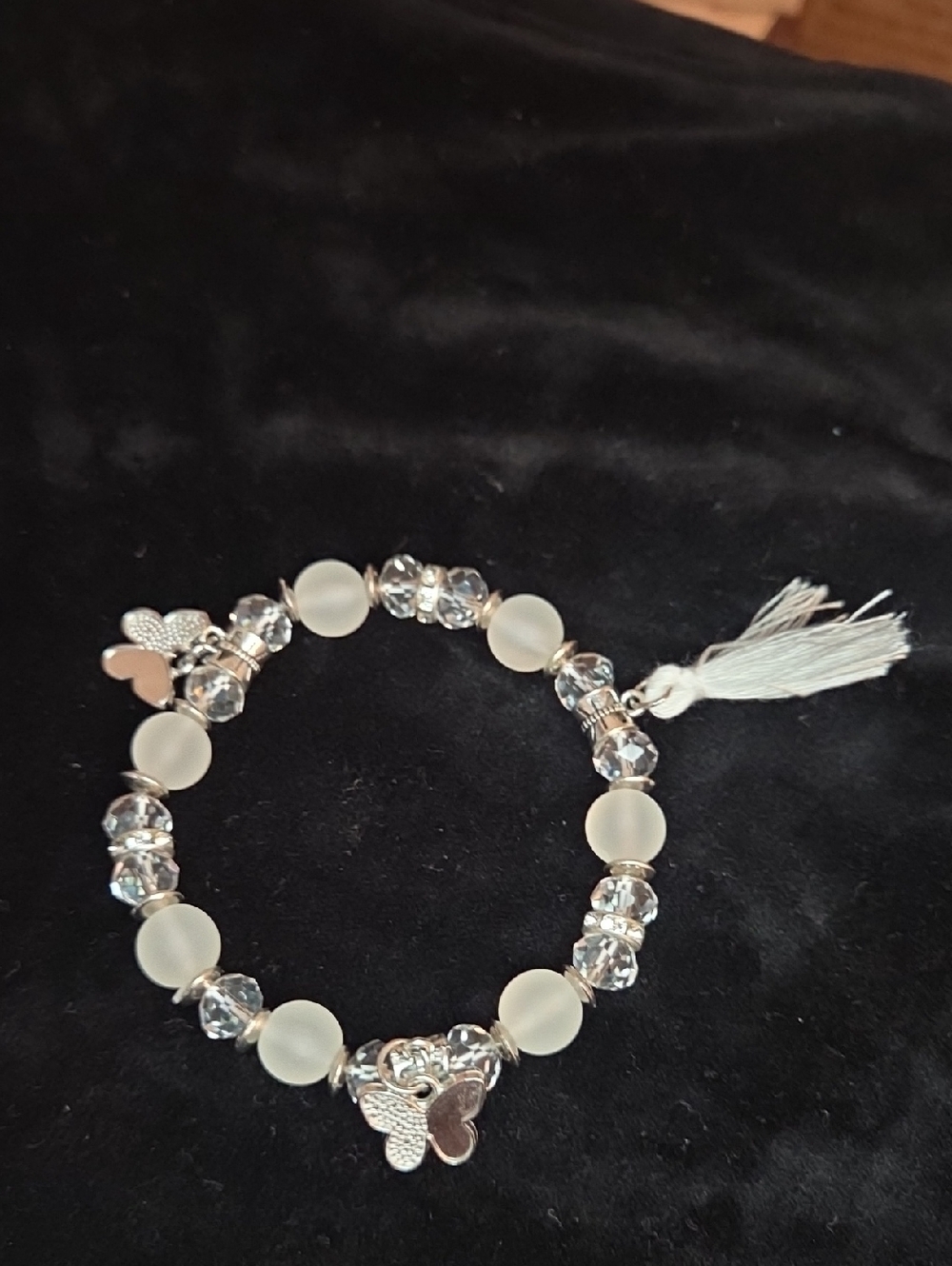 Silver and Frosted White Butterfly Charm Bracelet - Women Jewelry